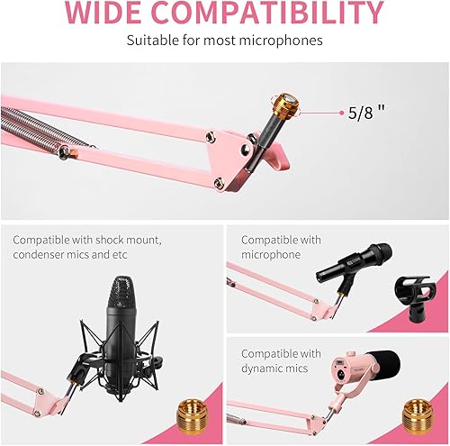 Miniatura 3 de FEELWORLD AMS1 Brazo de brazo de micrófono, soporte de brazo de micrófono ajustable con tornillo de 38 a 58 pulgadas, compatible con PM1 y otros