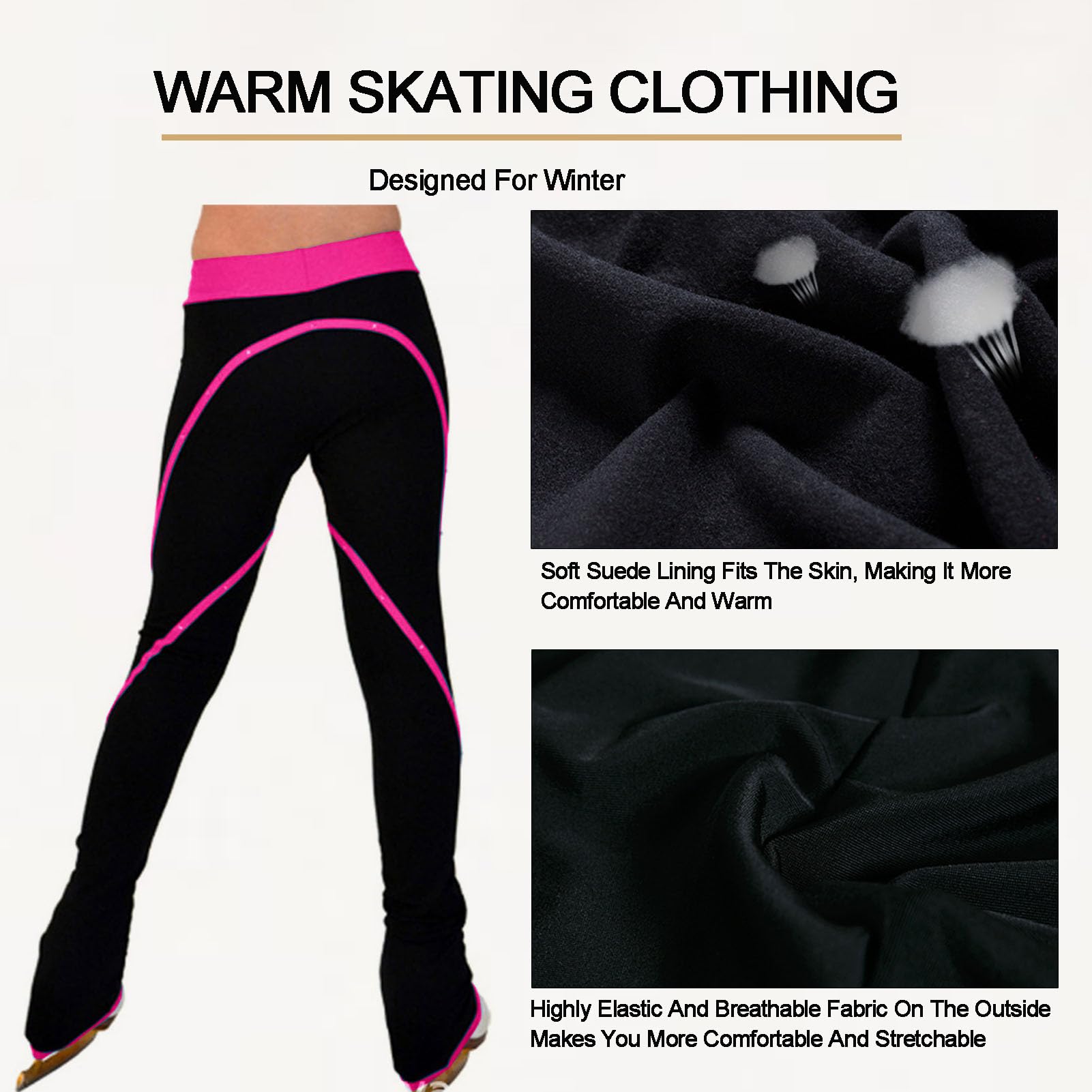 Pantalon Thermique pour Le Patinage Artistique, Chaussettes Gymnastique, Pantalon Patinage sur Veste Leggings Patinage