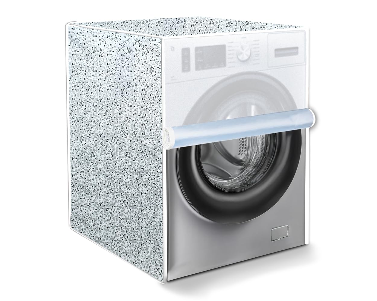 The Furnishing Tree Fully Automatic Front Load Washing Machine Cover | Waterproof & Dustproof | Easy to Clean | Durable & Wipeable, Floral Pattern Bright Grey, PVC, (66x66x89 CM)
