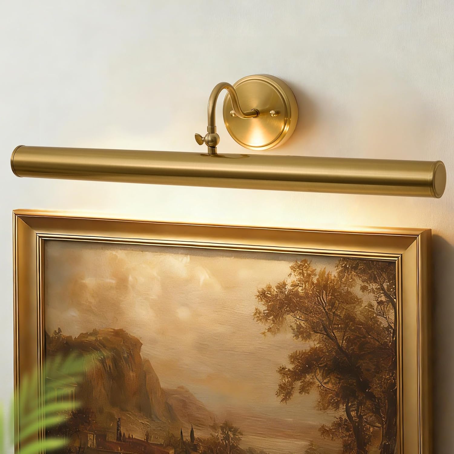Hardwired Picture Lights for Wall,28 Inch Brass Vintage Picture Sconce,E12 Base,330° Rotatable,4-Light Gallery Art Lighting for Paintings,Artwork,Portrait,Vanity & Mirror Accent (Bulb Not Included)