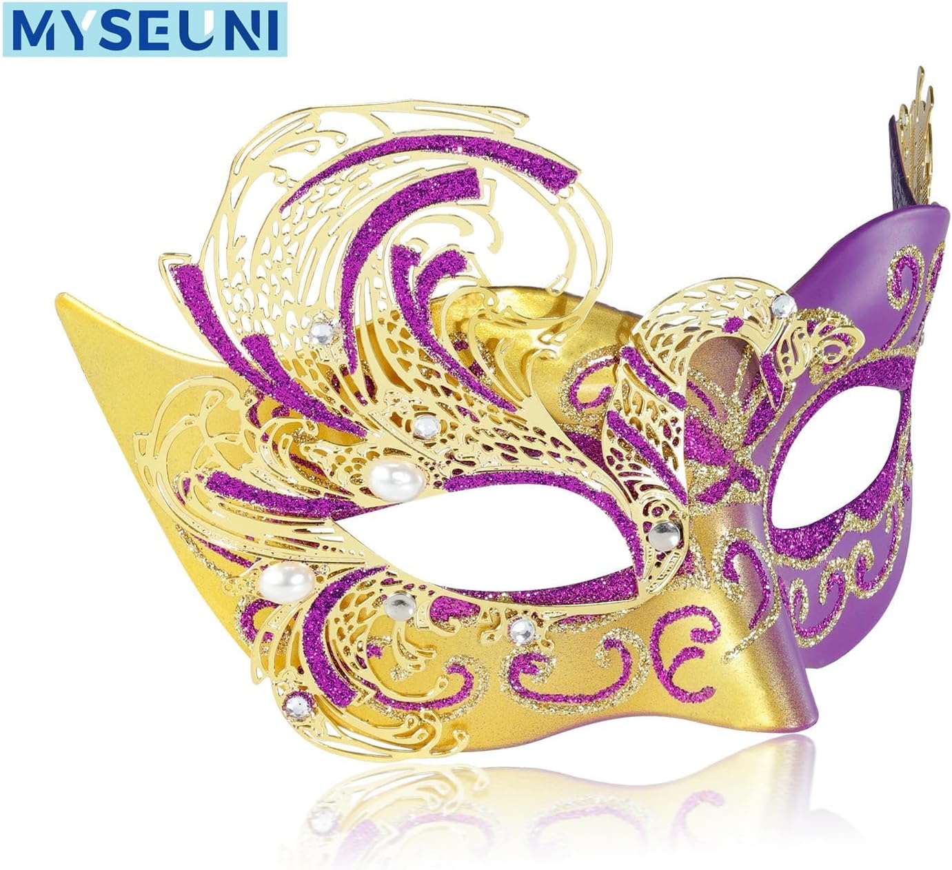 2025 New Purple Masquerade Mask for Women-Peacock Metal Filigree Venetian Mask- Butterfly Mascarade Mask for Women -Perfect for Mardi Gras, Halloween Parties, Costume Party, Carnivals, Wedding - Image 3