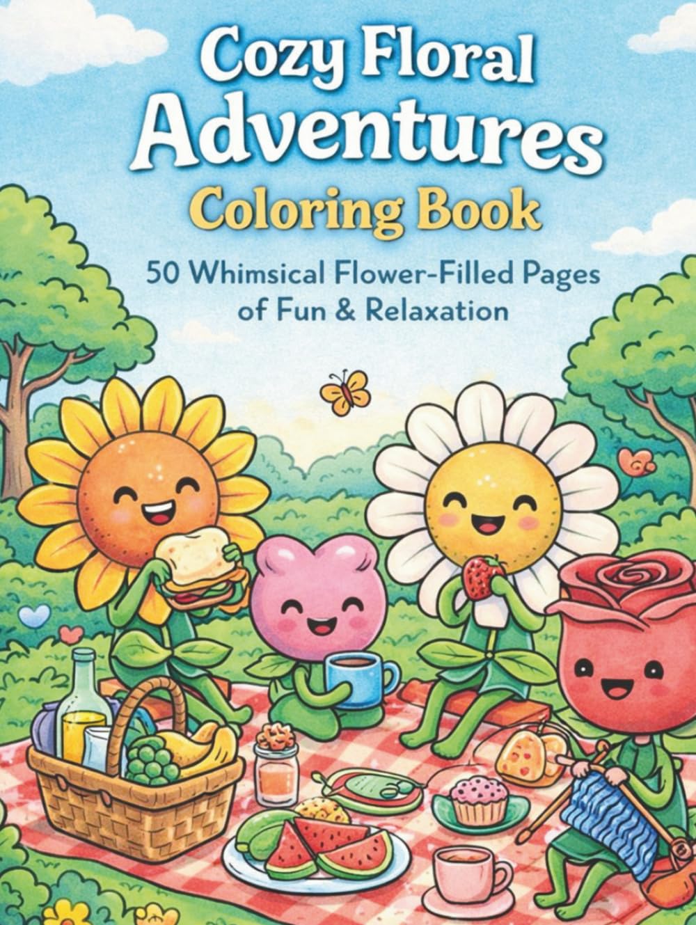 Cozy Floral Adventures Coloring Book: 50 Whimsical Flower-Filled Pages of Fun & Relaxation: Single-Sided Pages with Gentle Illustrations for Calm, Creative Coloring