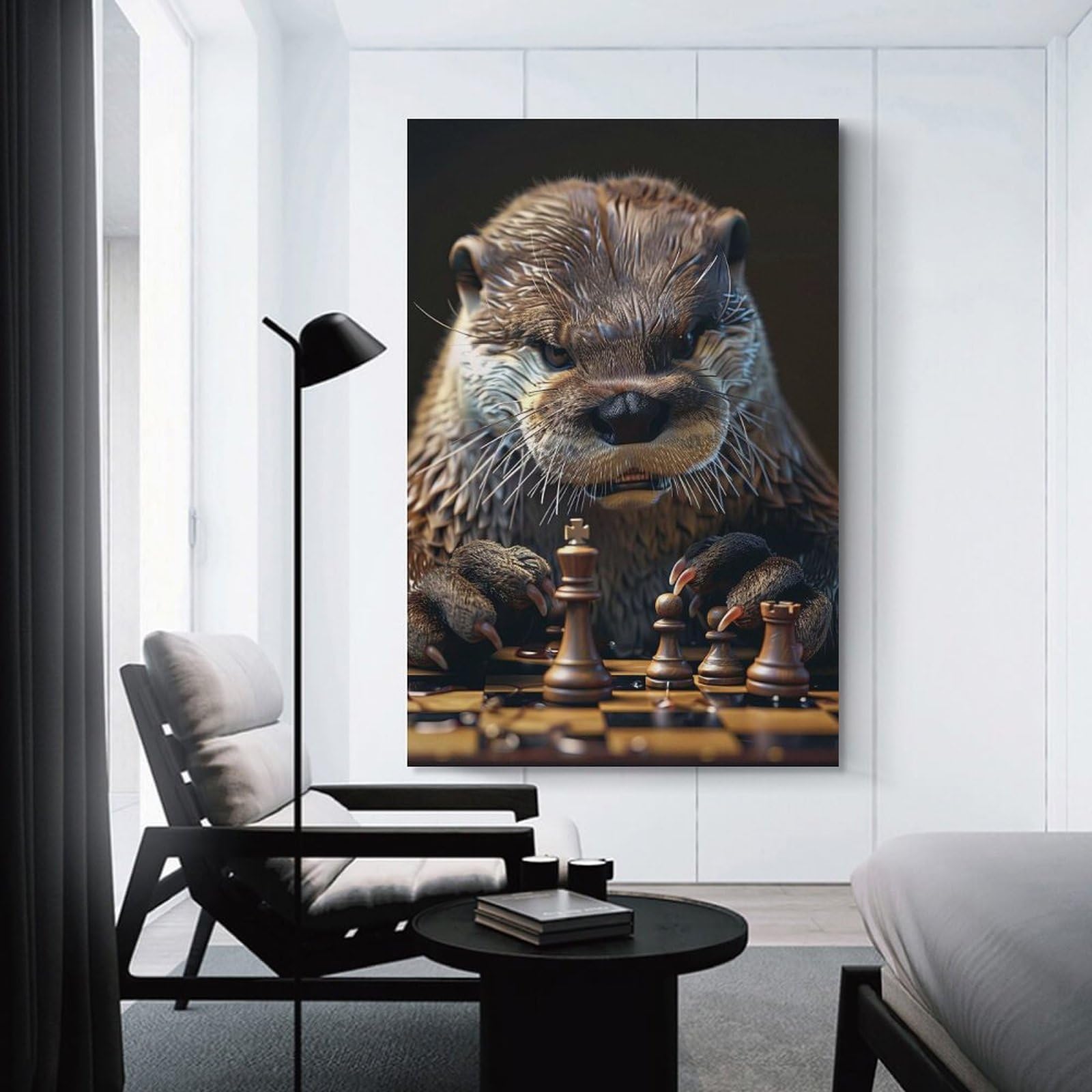 Junmoney Otter Chess Wall Picture Print 24x36inch(60x90cm), for Lounge Decor, Offices Or Entryway Styling, A Flexible Wall Accent for Shared Spaces