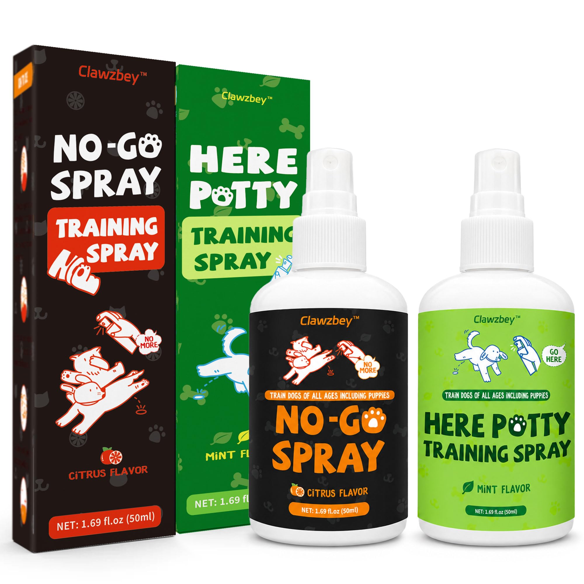 Dog Potty Training Spray Set, No-Go Spray &amp; Here Potty Training Spray, Puppy Essentials, Stops Urination &amp; Marking, Indoor and Outdoor Use (1.7 fl oz, 2 Pack)