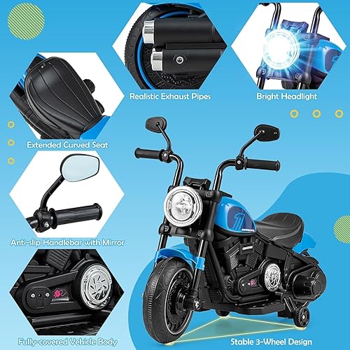 Miniatura 7 de FUTADA - Motocicleta eléctrica para niños de 6 V con ruedas de entrenamiento, faro, música, pedal de pie, motocicleta eléctrica para niños, juguete