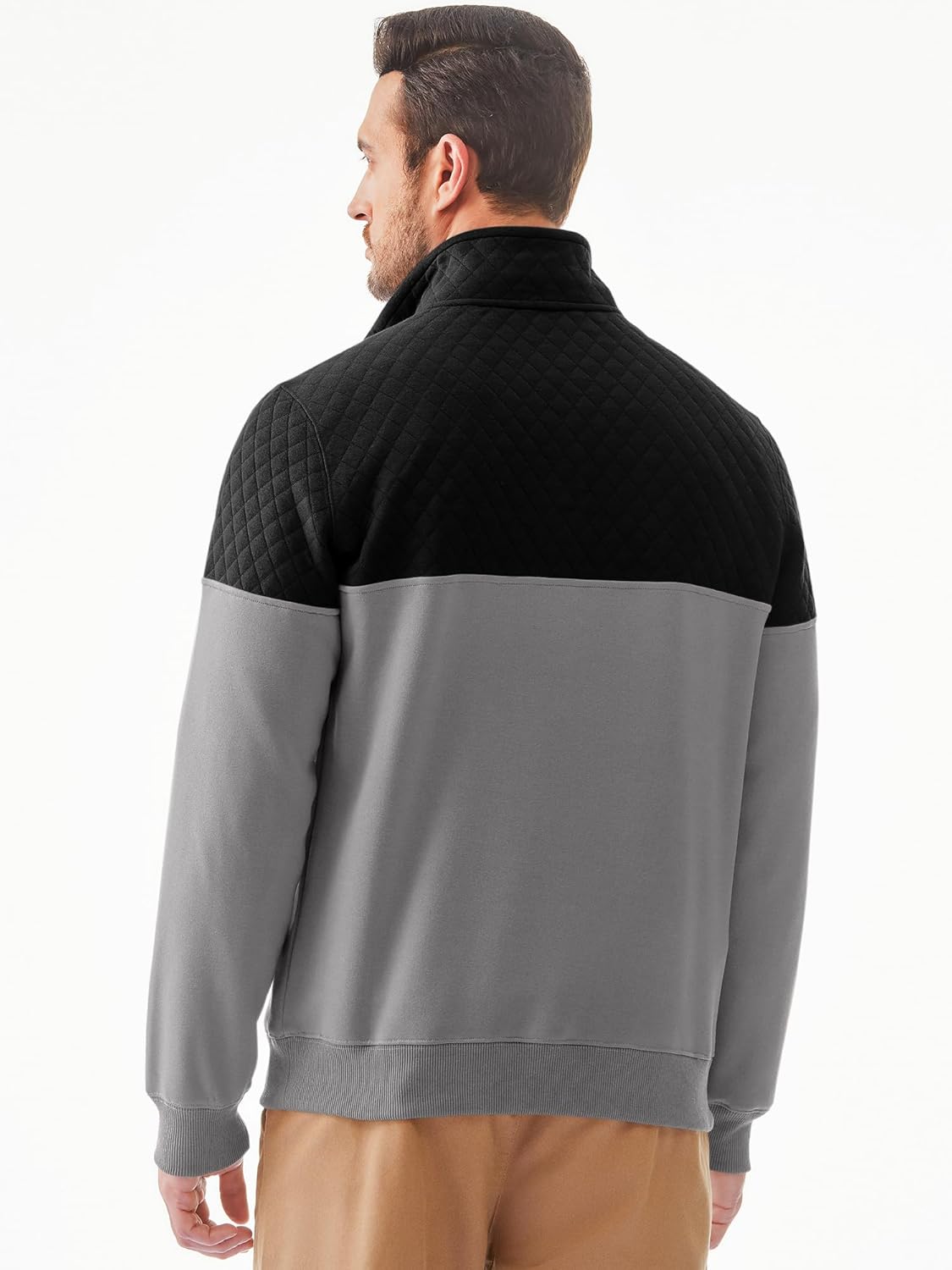 Men's Mock Neck Sweatshirts Quarter Zip Quilted Sweater Color Block Long Sleeve Casual Pullover - Image 2