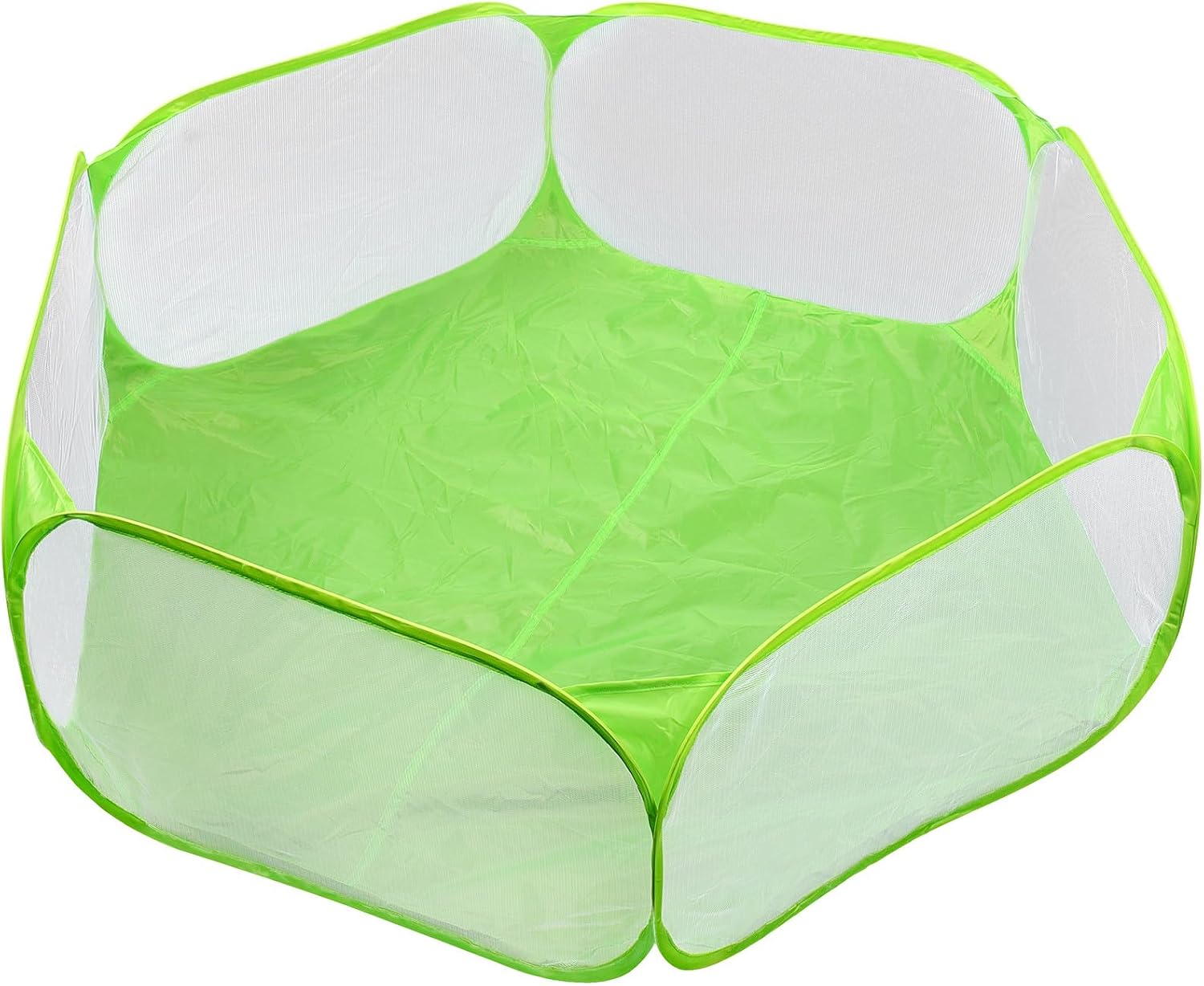 Portable Pet Playpen for Small Animals, Foldable Hexagonal Breathable Mesh Tent with Polyester Fabric, Indoor Outdoor Play Fence for Guinea Pigs, Rabbits, and Ferrets, Green