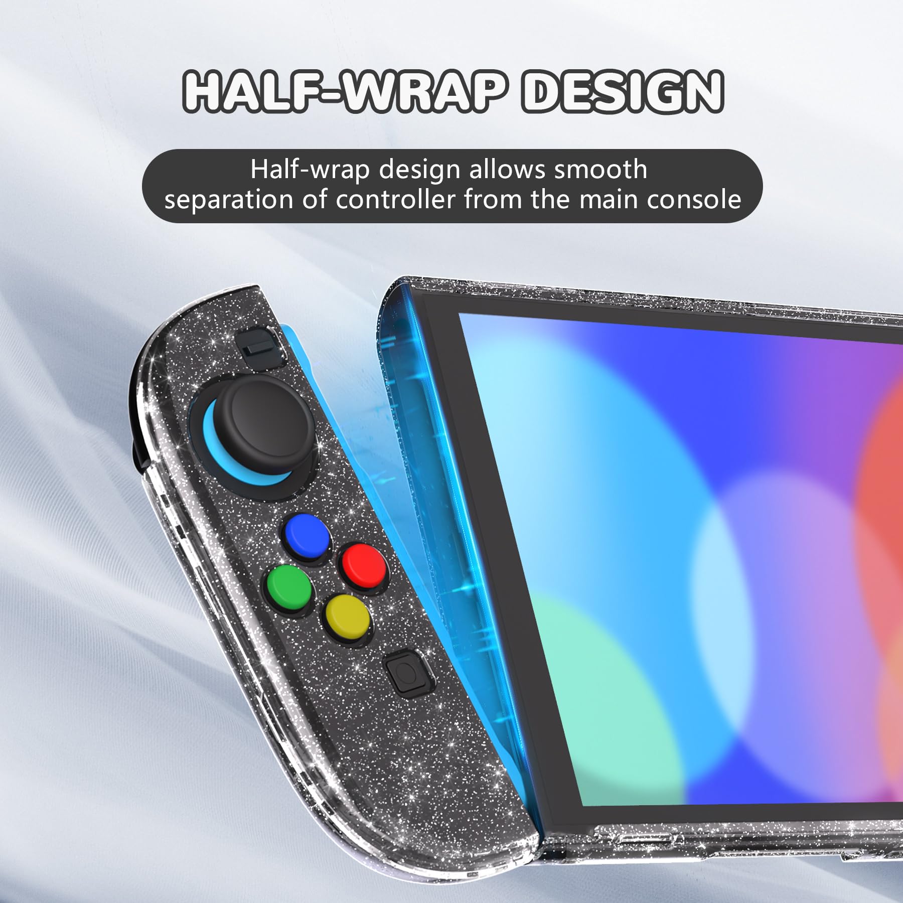 playvital pour Switch 2 Coque avec Cover Grip pour Joycon,Coque Protection Dockable pour Nintendo Switch 2 Support & Capuchon Joystick & Caps Boutons-Argent Clair Glitter