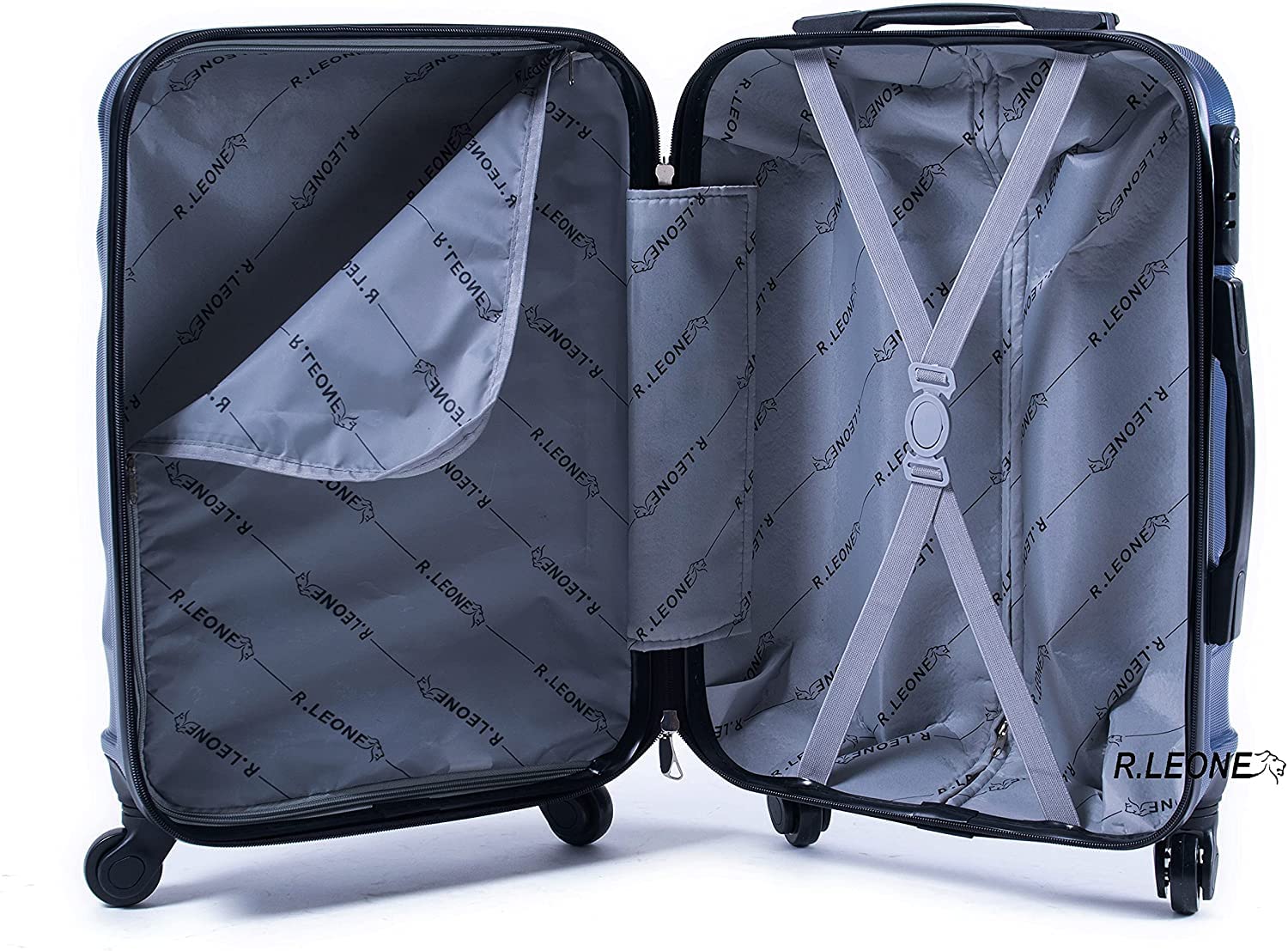 R.Leone Valigia Trolley Bagaglio a mano Rigido Ultraleggero in ABS 4 Ruote Autonome (Azzurro, 3037 Valigia 55x38x23 cm)
