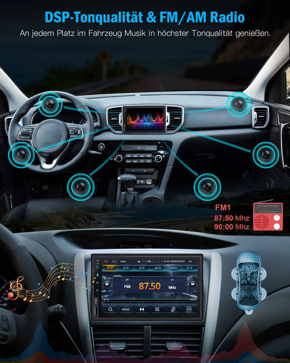 Doppel Din Radio Apple Carplay 7 Zoll 2Din Android Auto Autoradio mit HD IPS Bildschirm, Doppeldin Car Play Auto Radio Touch Display mit Navi, Bluetooth, AM/FM SWC