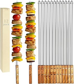 12 Pack Kebab Skewers 22 Inch Stainless Steel Grilling BBQ Skewer Reusab...
