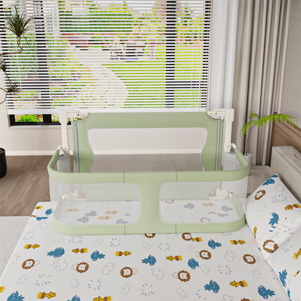Kedia 1 reja para cama de bebé, valla plegable, riel de cama, barrera de protección para cama infantil para niños, protección contra caídas (verde-120 x 50 x 105 cm)