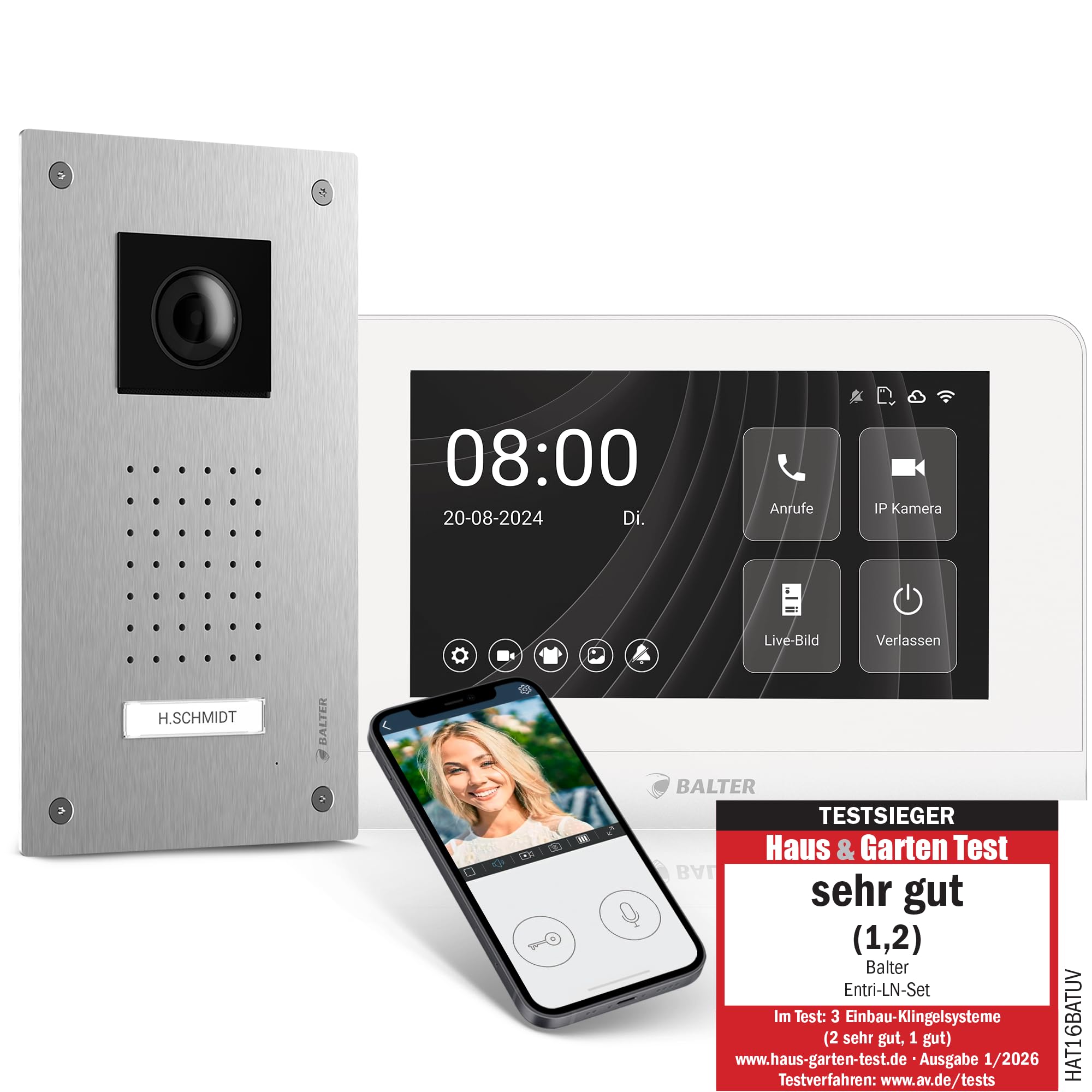 Entri Video Türsprechanlage, Türklingel mit Kamera, Smartphone App, 1 Familienhaus, Video Türklingel, 7 Zoll HD-Monitor, Full HD Kamera, Gegensprechanlage mit Türöffner und Klingel 2 Draht