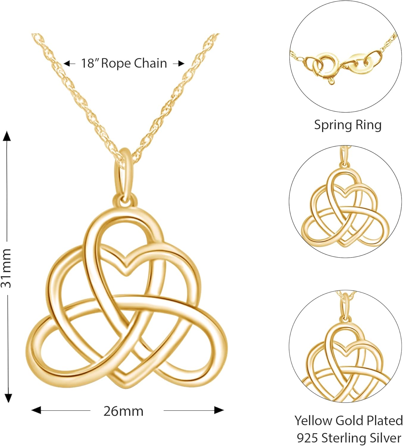 THE JEWEL ZONE Irish Triangle Celtic Knot Heart Vintage Good Luck Pendant Necklace for Women in 14K Gold Over Sterling Silver with 18" Chain, Symbolic Irish Jewelry Gift - Image 5