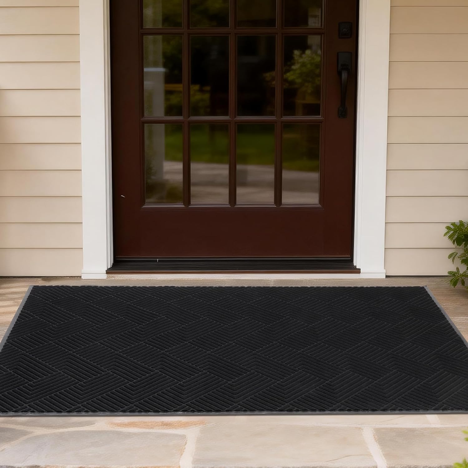 Large Door Mat, Heavy Duty Natural Rubber Door Mat, Low Profile, Trap Dirt & Moisture, Non-Slip, Easy Clean, for Indoor & Outdoor Entry, Garage, Front Door (5x7 ft Black)