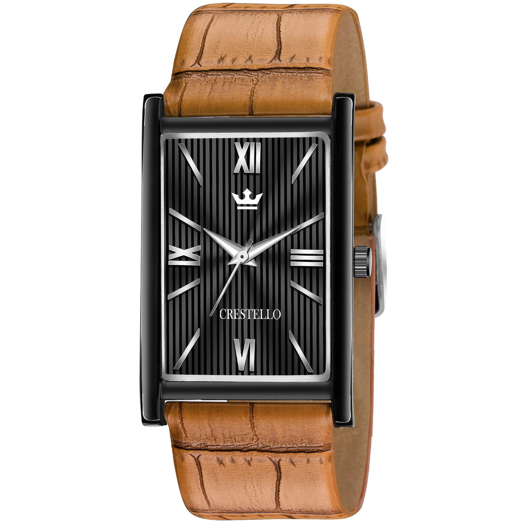 CRESTELLO Tan Leather Strap Analog Wrist Watch for Men (Black Dial) | CR-BK026-BLK-BRW (B0BCZ859KY) Amazon Price History, Amazon Price Tracker