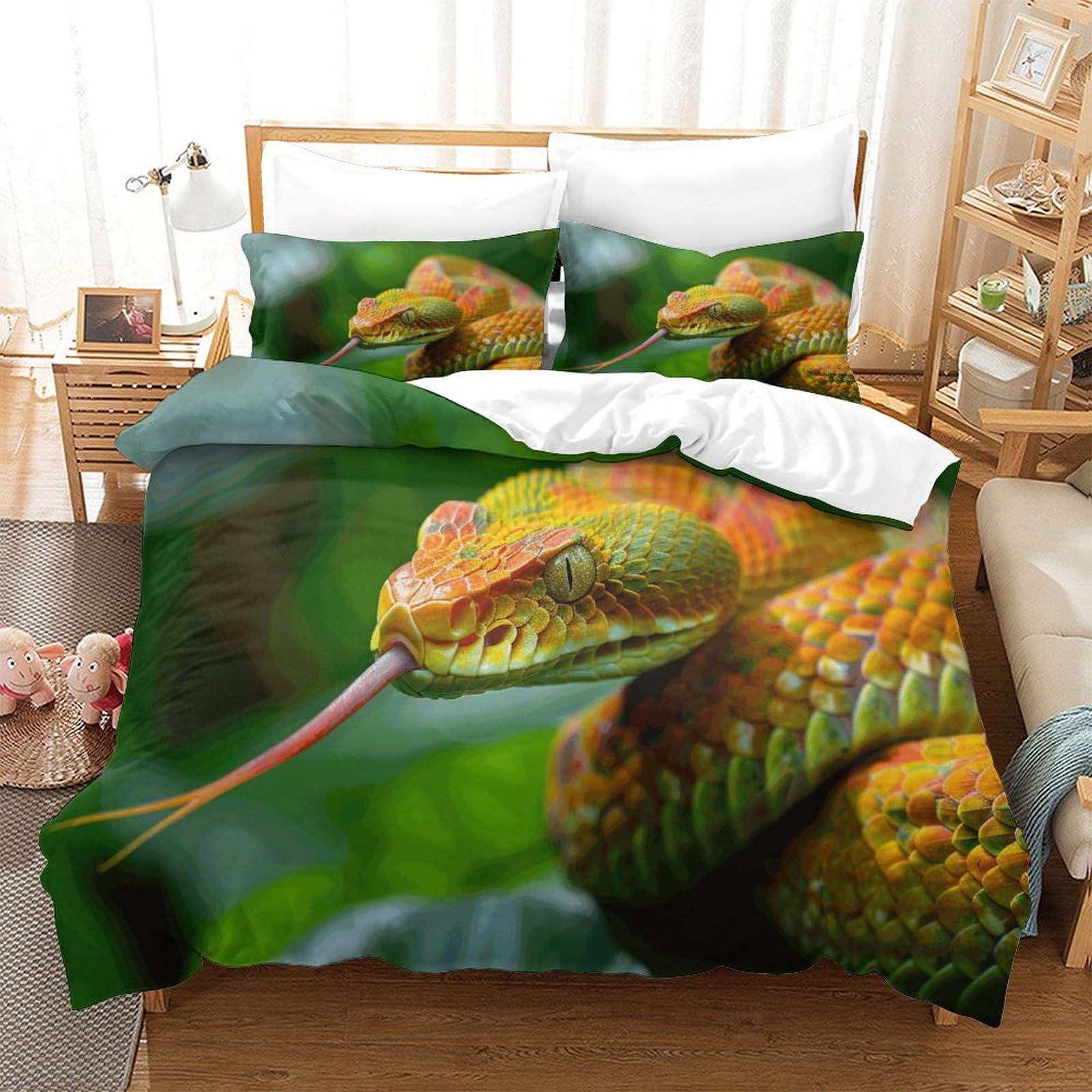 P1S9U7W5Y 3D Printed Jungle Snake Pattern Microfiber 3pcs Duvet Cover Set Natural Serpent Bedding Set King（220x240cm）