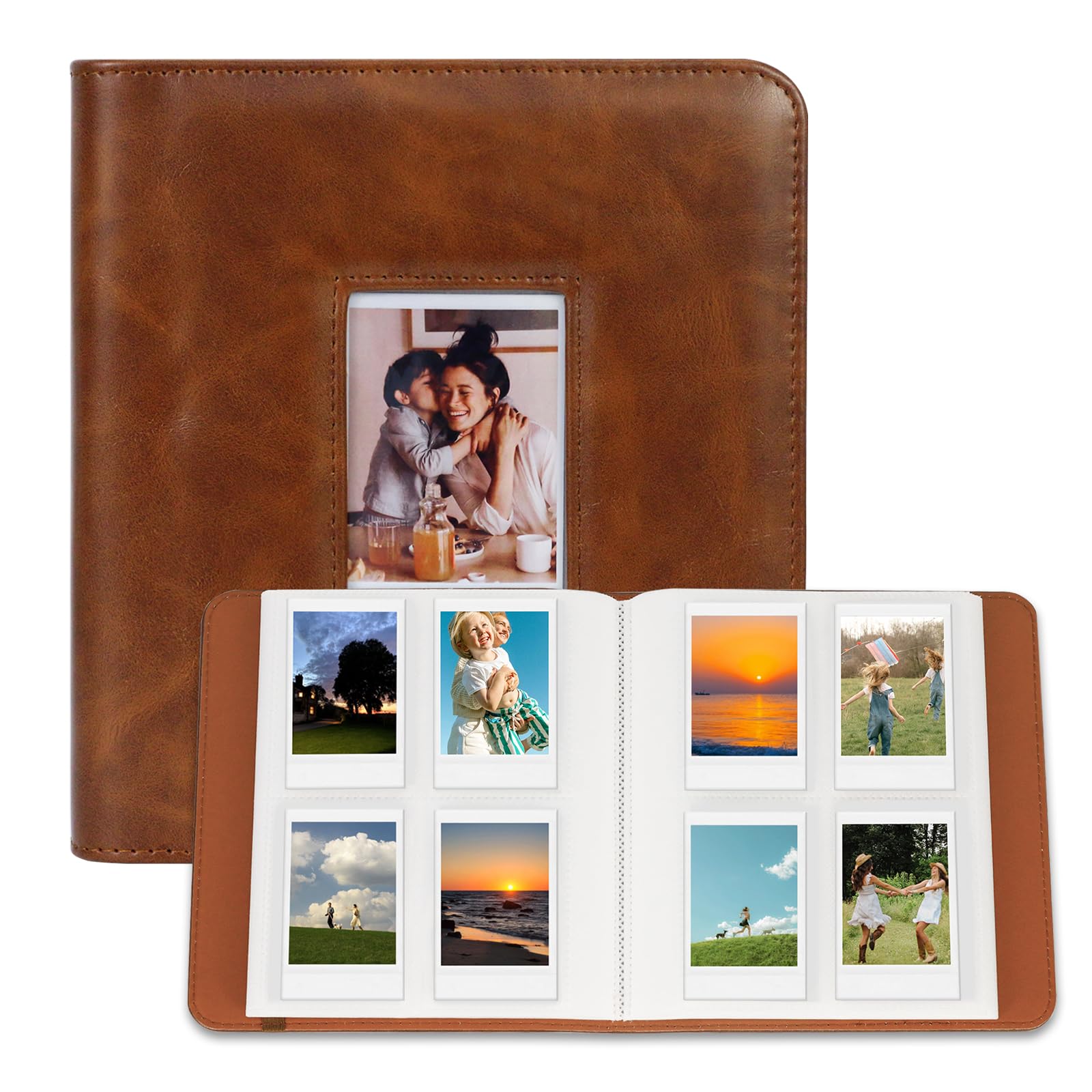 288 Pockets Photo Album Fit for Fujifilm Instax Mini 12/11/40/90/99/7+/EVO/Liplay/Link Film, Front Window, PU Leather Album for 2x3 Inch Photo and K-pop photocards (Brown)
