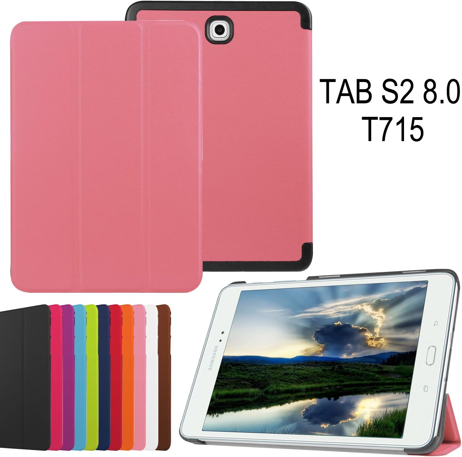 Asng Samsung Galaxy Tab S2 8.0 Case - Slim Lightweight Smart-Shell Stand Cover Case with Auto Wake/Sleep for Samsung Galaxy Tab S2 / S2 Nook 8.0 inch Tablet (SM-T710 / T715 / T713 / T719) (Pink)