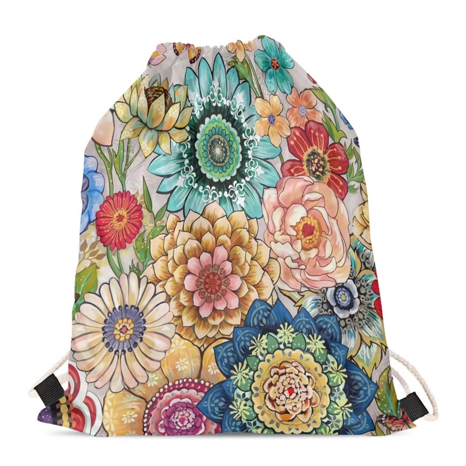 Showudesigns Boho Swimming Bag String Backpack Organizer Girls Drawstring Bag Run Gymsack for Soccer Tennis PE Bags Gifts Colorful Hippie Floral โ image 1