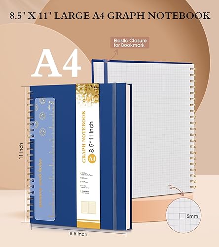 Vista 30 de Cuaderno de papel cuadriculado, cuaderno en espiral de 8.5 x 11 pulgadas, cuadernos de cuadrícula grande A4 para mujeres y hombres, papel gráfico