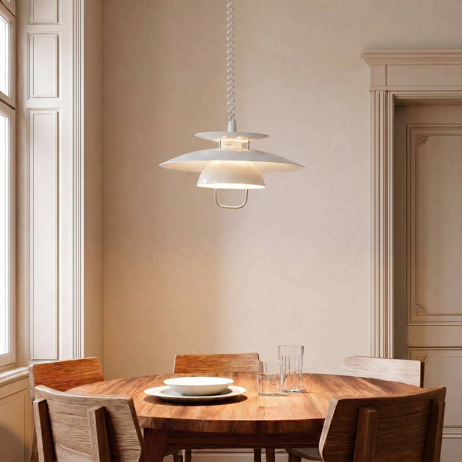 Lindby Esstisch Pendelleuchte, Hängeleuchte Metall höhenverstellbar Hängelampe weiß 1x E27 max. 60W ohne Leuchtmittel Esszimmer Küchenlampe