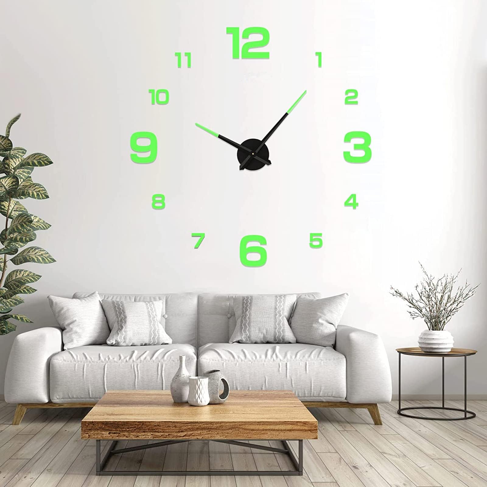 JOKKLOKK 3D Wall Clock, DIY Frameless Modern Large Acrylic Wall Clock Modern Design Clock, Wall Clock Frameless Wall Decoration Clock for Home Office Decorations Gift (Luminous)