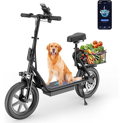 VOLPAM Electric Scooter Adults with Seat & Basket, 500W Powerful Motor, 22 MPH Speed, 27 Mile Range, 14" Tires,Foldable E Scooter with Seat