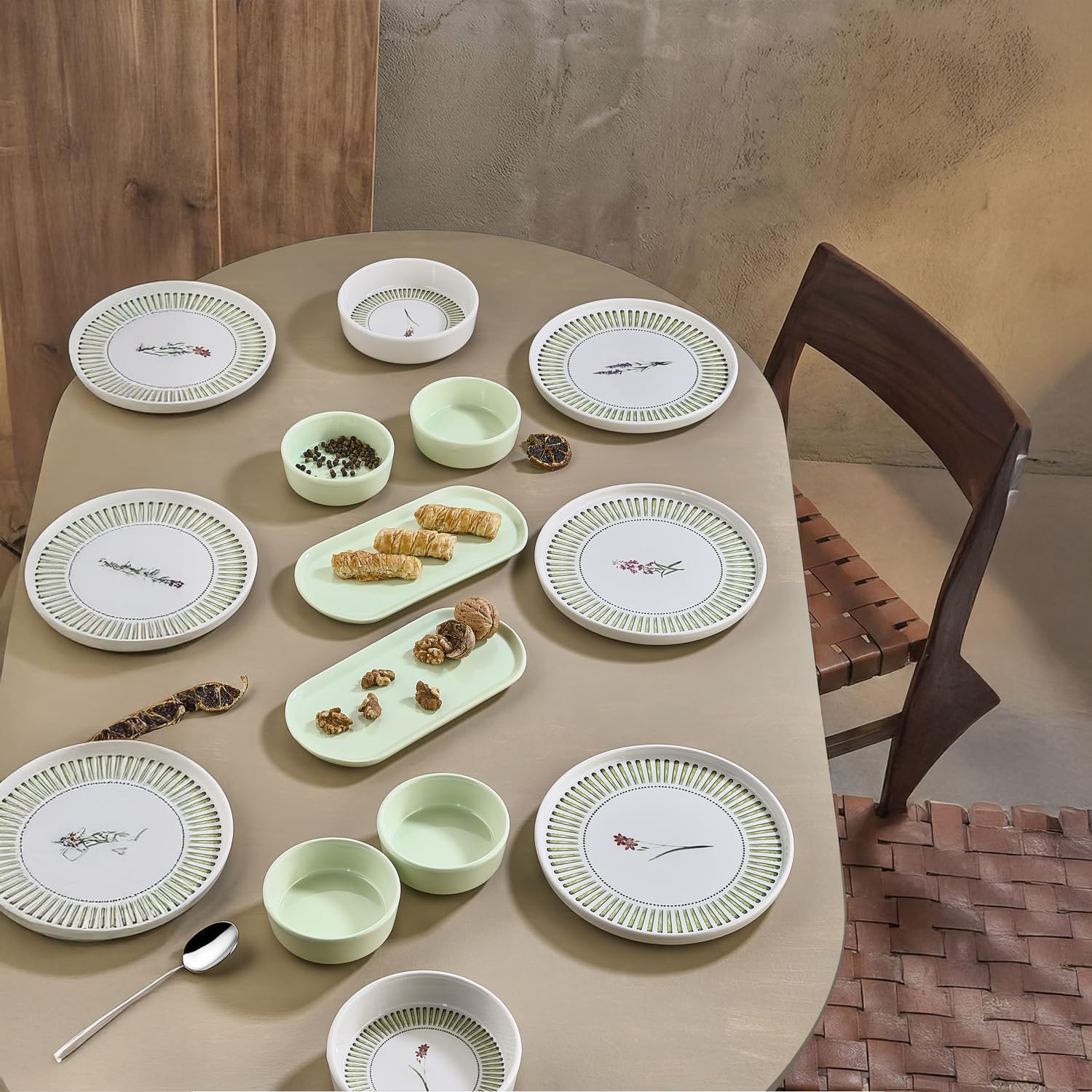 Nordica zestaw śniadaniowy, 14-częściowy, dla 6 osób, można układać w stos, ceramiczne naczynia, glazurowany, trwały, nowoczesny design