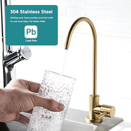 Miniatura 5 de FVITA Grifo de cocina de oro cepillado 304 de acero inoxidable filtro de fregadero grifo de agua grifo de ósmosis inversa, grifo RO grifo de agua de