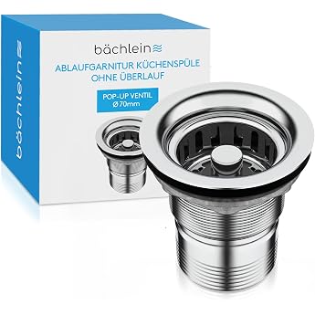 B chlein Pop-Up Drain Fitting for the Sink Diameter 70 mm without Overflow Kitchen Sink Polished Stainless Steel Strainer Basket Valve Basket Valve
