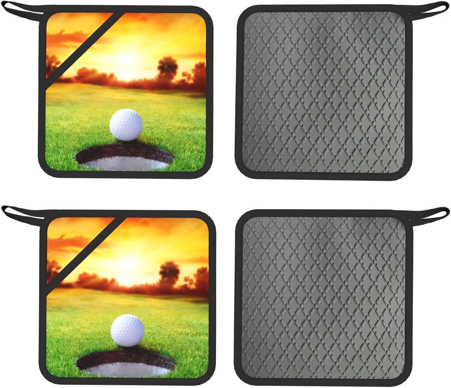 Sport Golf Ball Sunset Tree Oven Mitts and Pot Holders Set of 4 Heat Resistant Kitchen Gloves with Silicone Palm Hot Pads for Baking Cooking Grilling BBQ