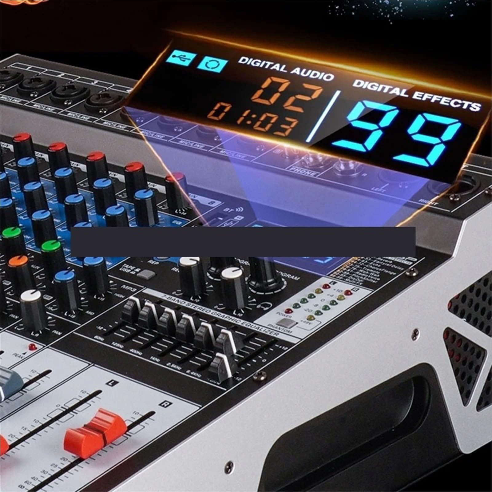 Mezclador de audio, Mezclador De 6 Canales Con 99 Efectos Reverberación, Equipado Ventilador, For Equipos DJ Y Karaoke para transmisión en vivo, podcasting, PC