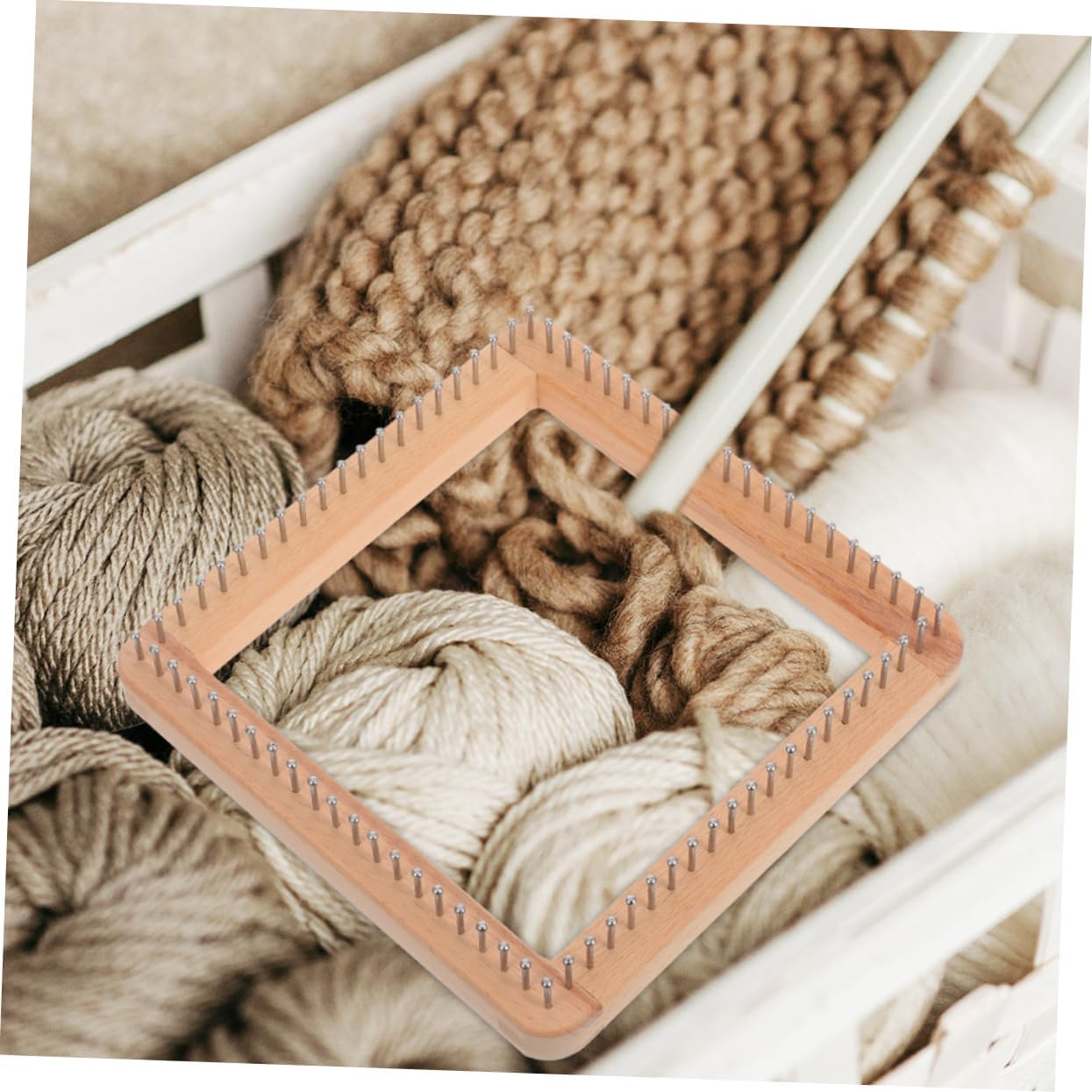 PERSELOSO Square Wooden Weaving Loom Knitting Tool Mini Board for DIY Hat Scarf Shawl Making