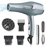 Ionic Salon Hair Dryer, Professional Blow Dryer AC Motor Fast Drying with 2 Speed, 3 Heat Setting, Cool Button, with Diffuser, Nozzle, Concentrator Comb for Curly & Straight Hair-Blue