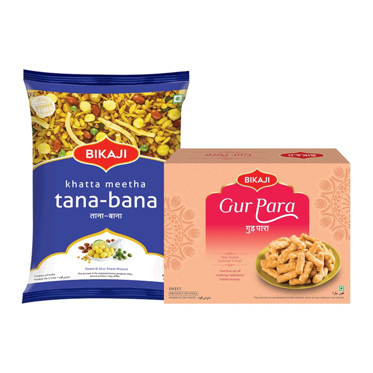 Bikaji Gur Para 400g & Tana Bana Khatta Meetha 1kg | Crunchy Bar Snack, Tea-Time Munchies & Party Mix | Authentic Munching Pack for Sharing & Everyday Snacking