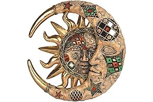 StealStreet SS-G-63069 Tan Cracked Mosaic Crescent Moon and Sun Wall Plaque Decoration...