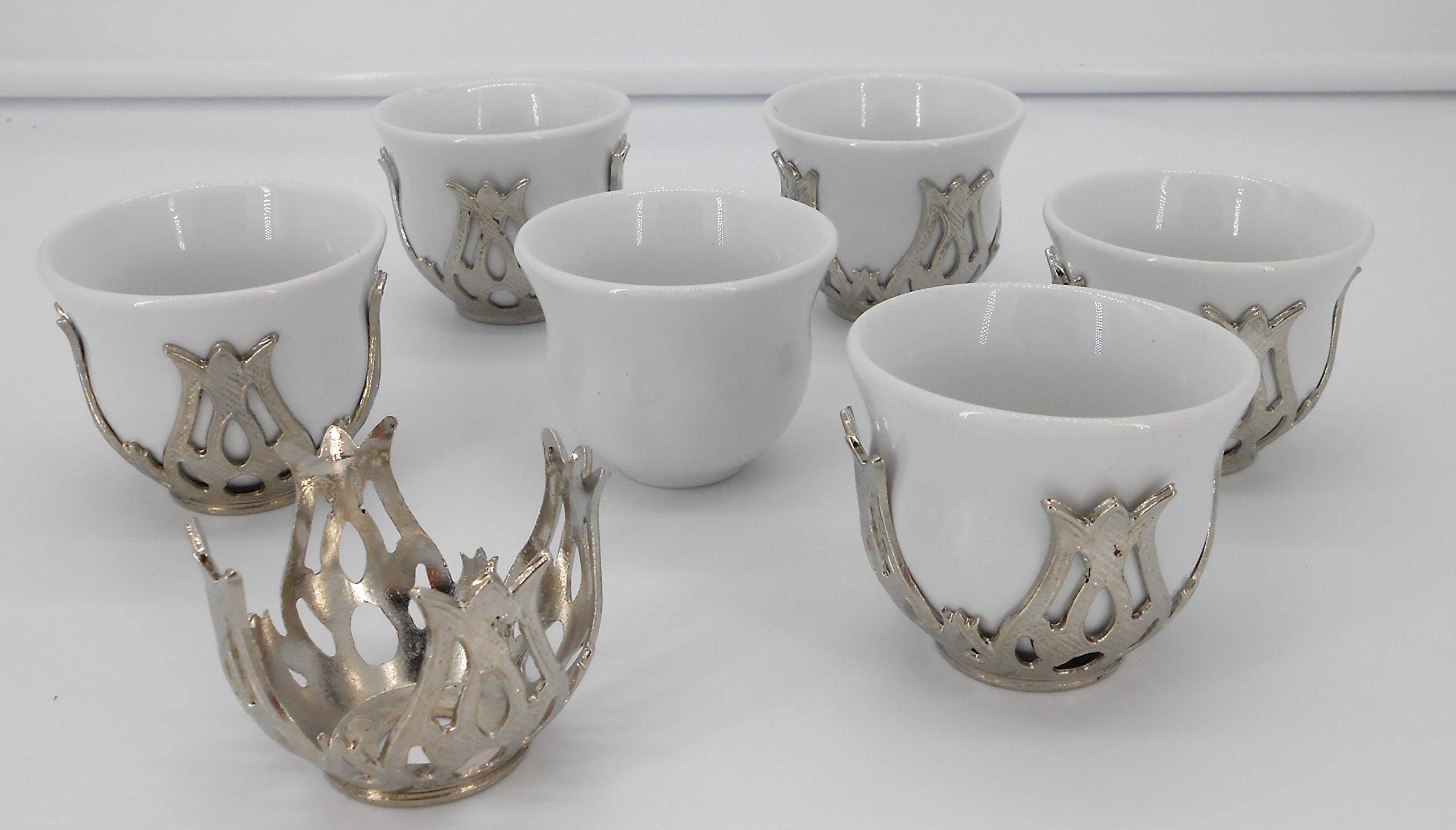 2192 Silver coffee set of 6 coffee cups with cup holder/Turkish, Arabic coffee or espresso.