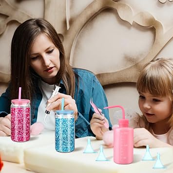 ULELE 16 Pcs Snow Globe Tumbler Supplies Including 16 oz Plastic Snowglobe Cups with Lids and Straws Squeeze Bottle Bent Spout Syringe Tweezers Funnels for Glitter Snow Globe DIY Craft Gifts
