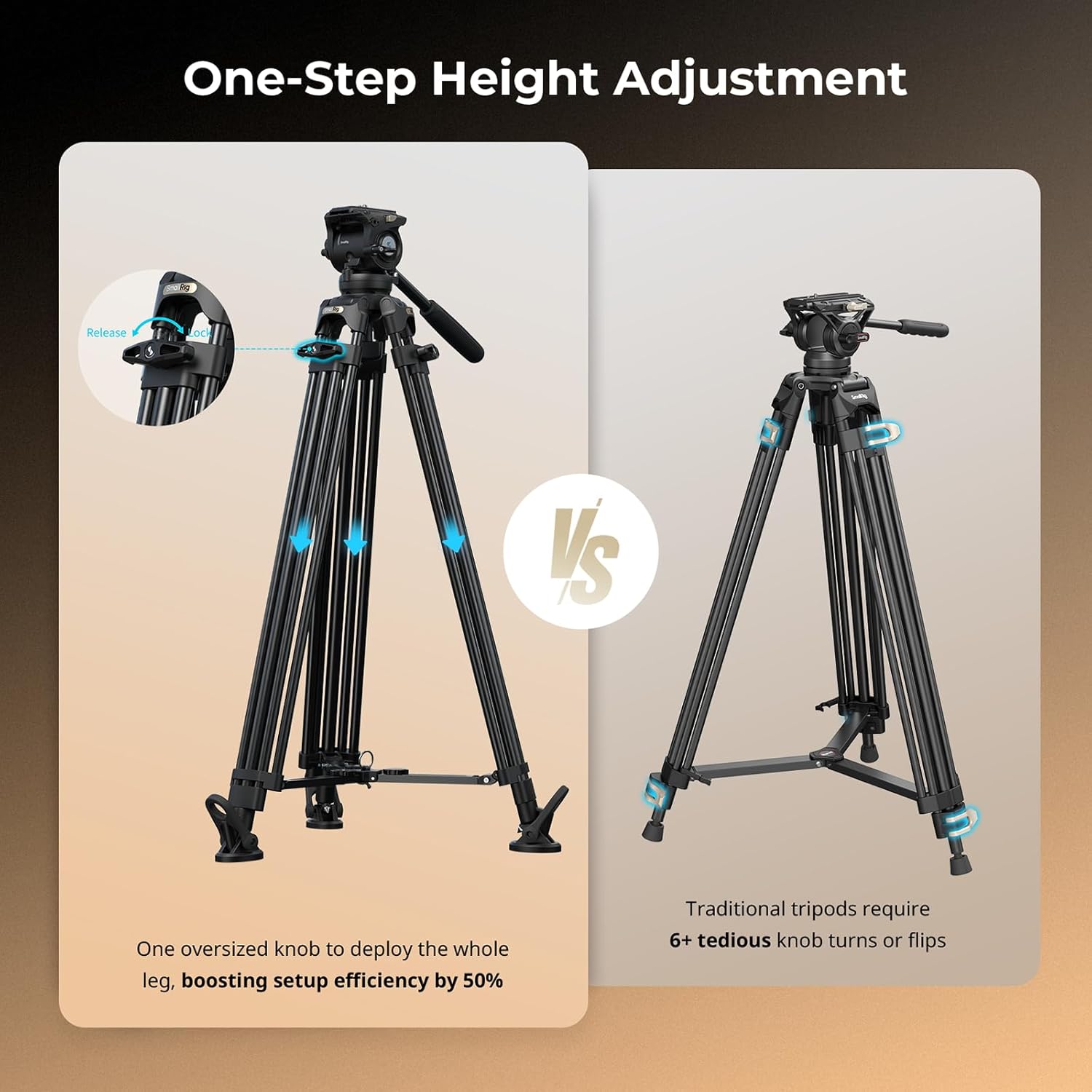 SmallRig 84''/214cm FreeSpeed Aluminum Alloy Video Tripod, Heavy-Duty Camera Tripod with 6-Step Counterbalance, +90° / -60° Tilt, 360° Pan Damping, Dual-Mode QR Plate, Max Load 22lbs, FSD16-5579