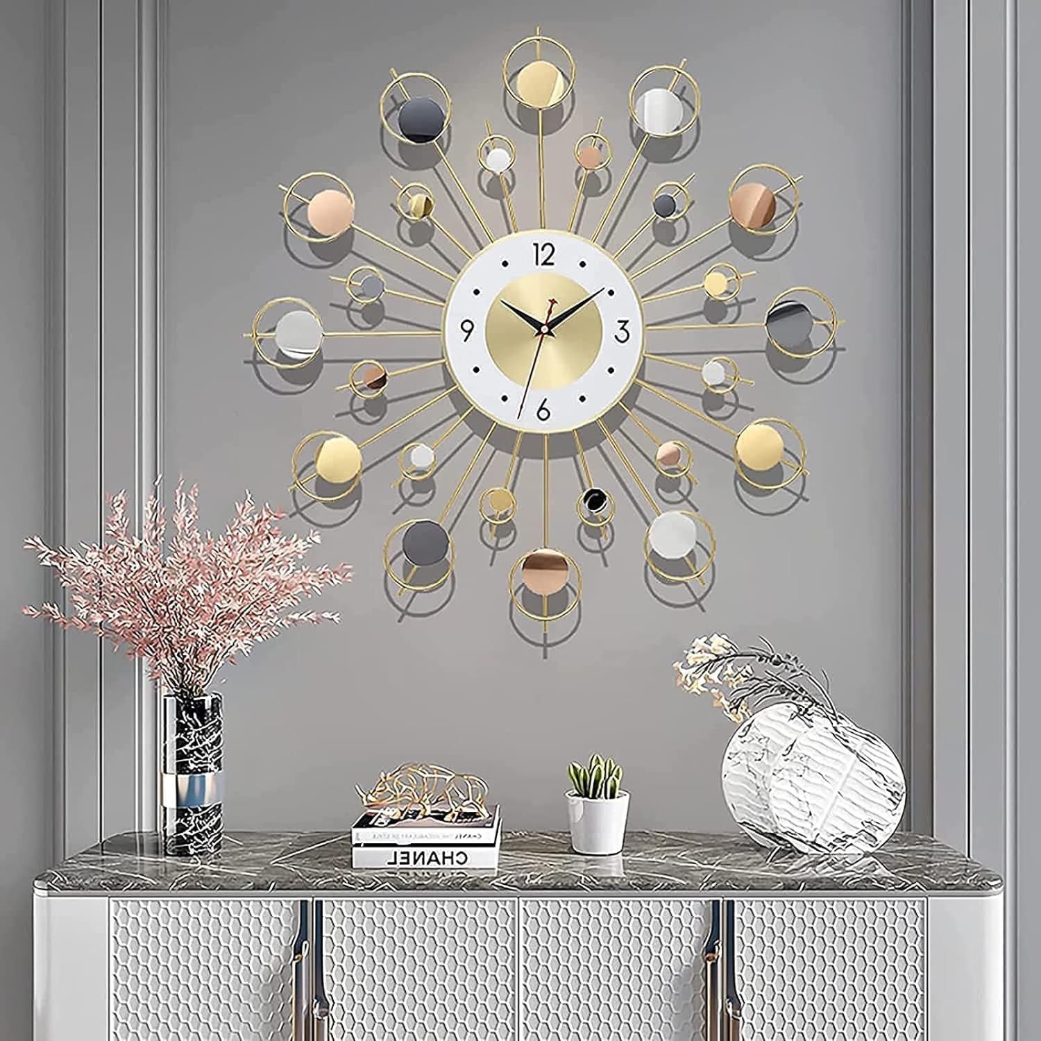 TBDdsd Wall clocks, Modern Decorative Wall Clocks, Battery Operated Large Metal Clock for Living Room Bedroom Kids Decor(59 * 59cm)
