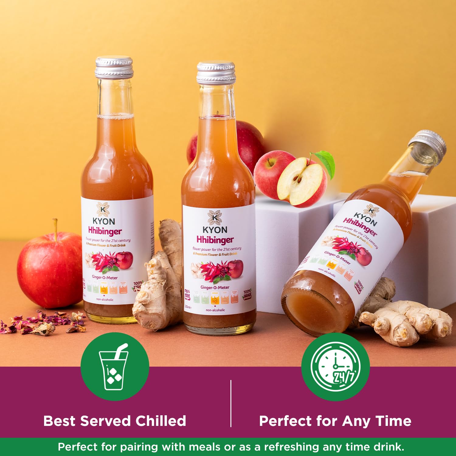 Napój Kyon Ppinger – 250 ml Sok imbirowy z jabłkiem, orzeźwiający i bezalkoholowy napój imbirowy, dostępny w opakowaniach po 6, 12 i 24 sztuki (250Ml-24 Pack, Hhibinger)