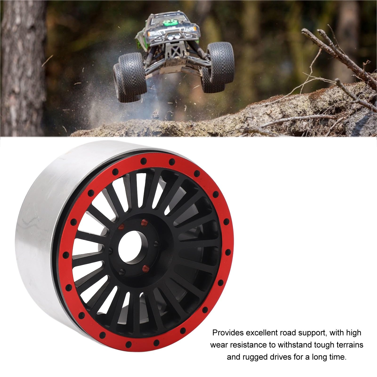 Jante de Roue de Voiture RC, Jante de Roue RC 2,6 Pouces, Installation Facile, Aluminium Durable, 4 Pièces Réutilisables pour Voiture 1/10 RC (Rouge)