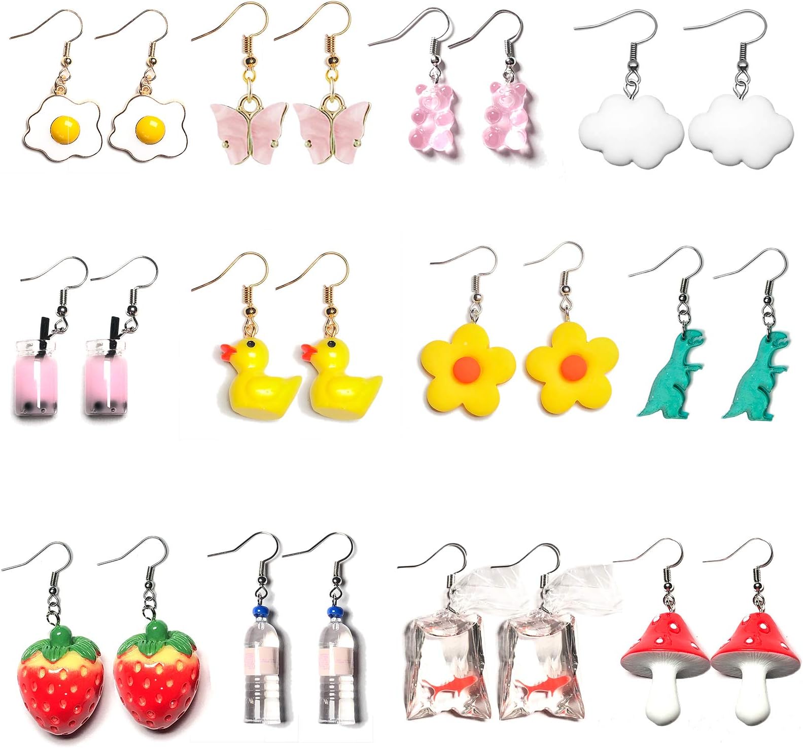 MGGFBLEYFunny Earrings Fun Cool Earrings Aesthetic Cute Funky Alt Unique Novelty Kawaii Weird Quirky Dangly Creative Crazy Indie Kidcore Y2k Drop Dangle Earrings for Women Girls