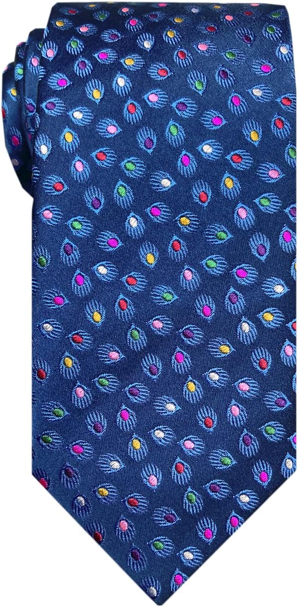 Made in Italy Men's Dots Feathers Pattern Necktie, 3.14'' Width, 100% Silk - No Duties Customs Fees
