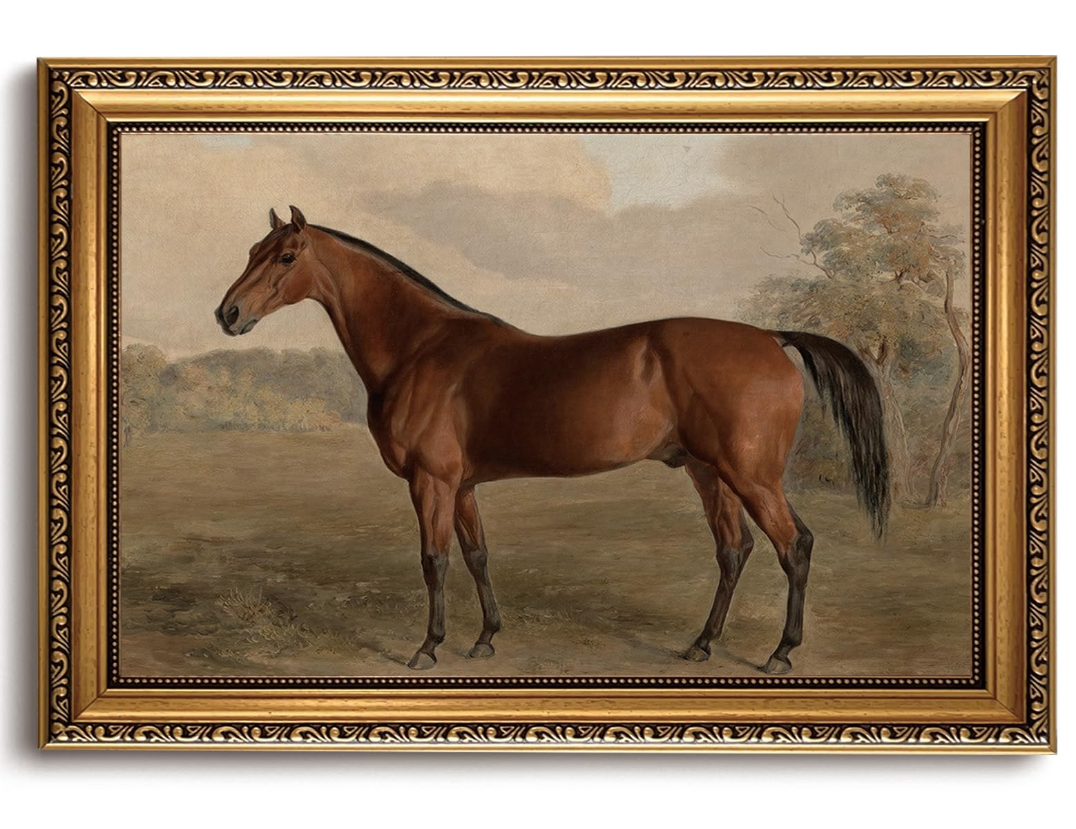 Photo 1 of LHHJDIO Vintage Gold Framed Wall Art Farmhouse Horse Canvas Wall Art Rustic Classic Animal Picture Wall Decor Western Animal Art Prints for Bedroom Bathroom Living Room 16"x24"