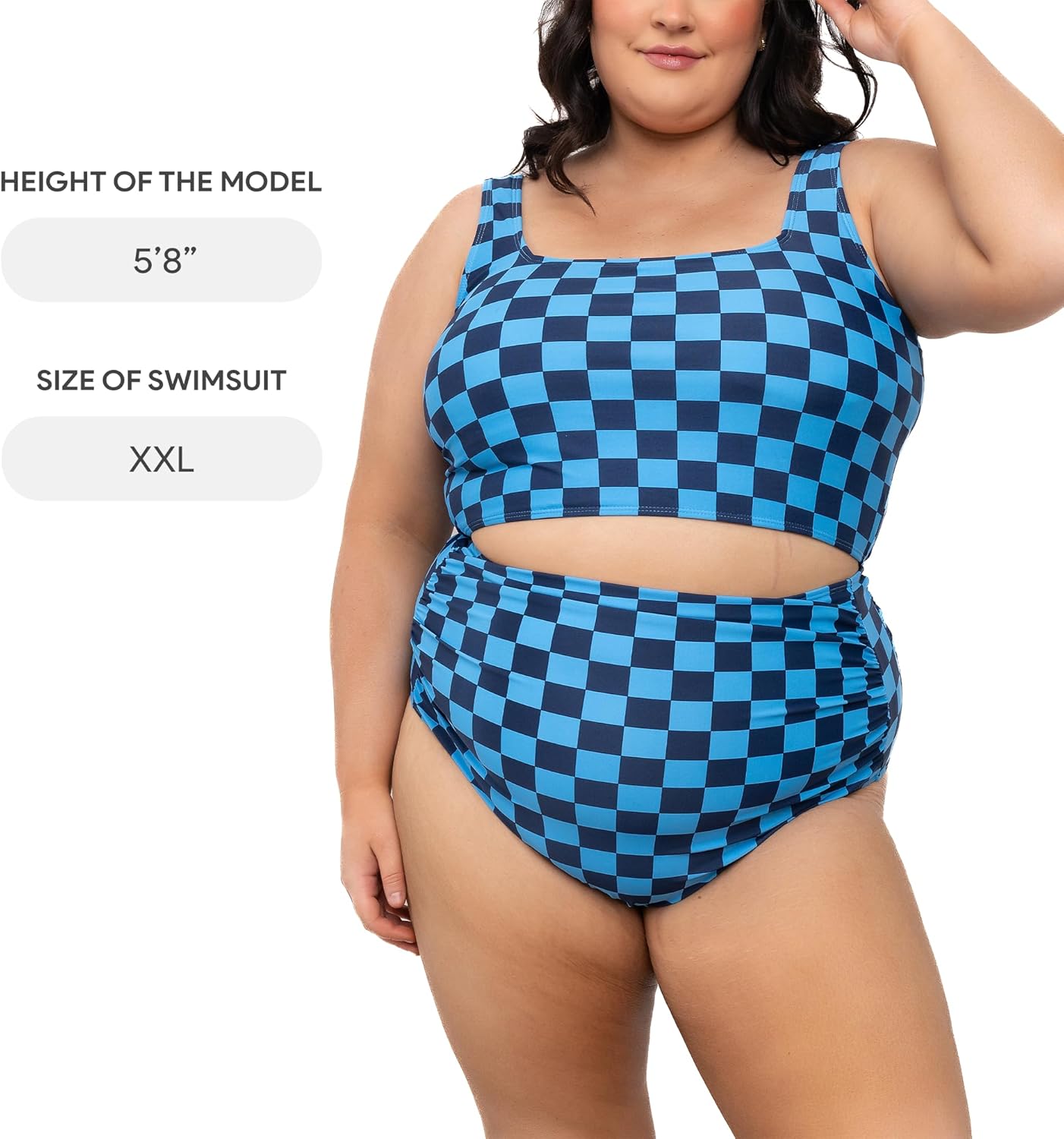 Coral Reef Swim Tankini Swimsuits - Square Neck Tankini Top & High Waisted Ruched Bikini Bottoms-Blue/Black (XXS-3XL) - Image 10
