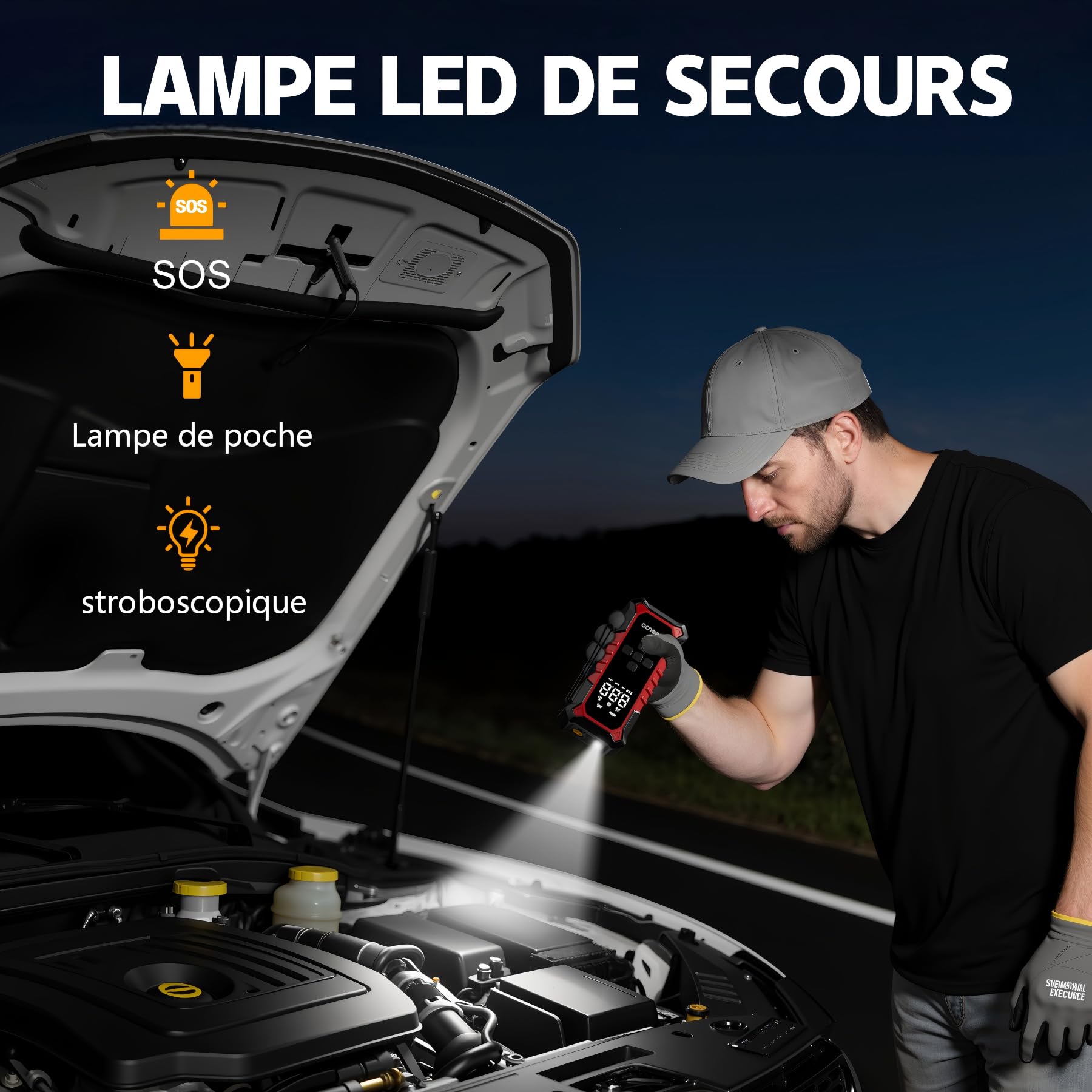 GOOLOO A6 Gear Compresseur d'air Portable 160 PSI (11 BAR) | Gonfleur Pneu Sans Fil, Manomètre Numérique, Pompe Électrique Intelligente, Arrêt Automatique, Lumière LED Pour Pickup