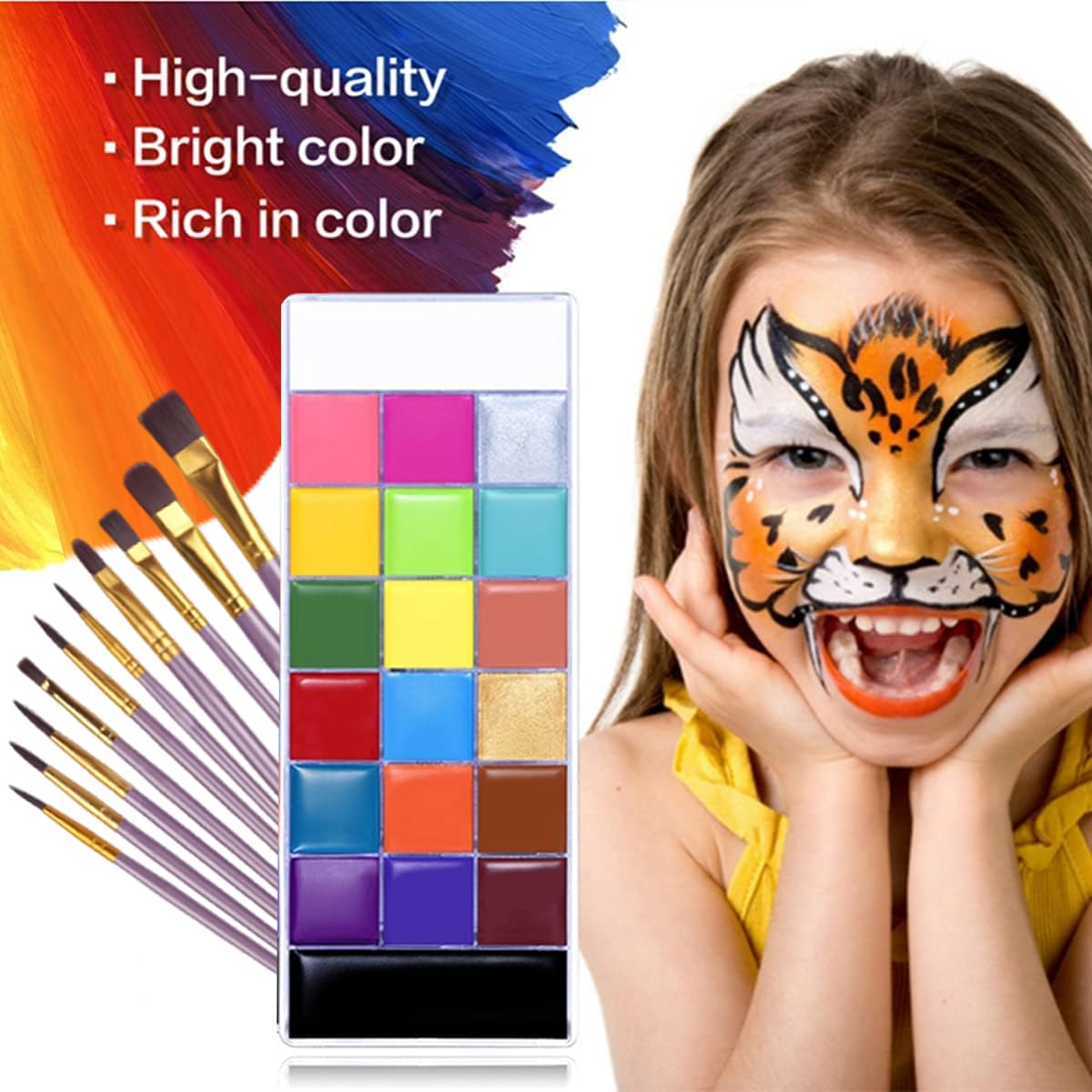 Beauty Searcher Palette de maquillage, 20 couleurs, peinture à l'huile professionnelle, tatouage flash, palette de maquillage avec 10 pinceaux