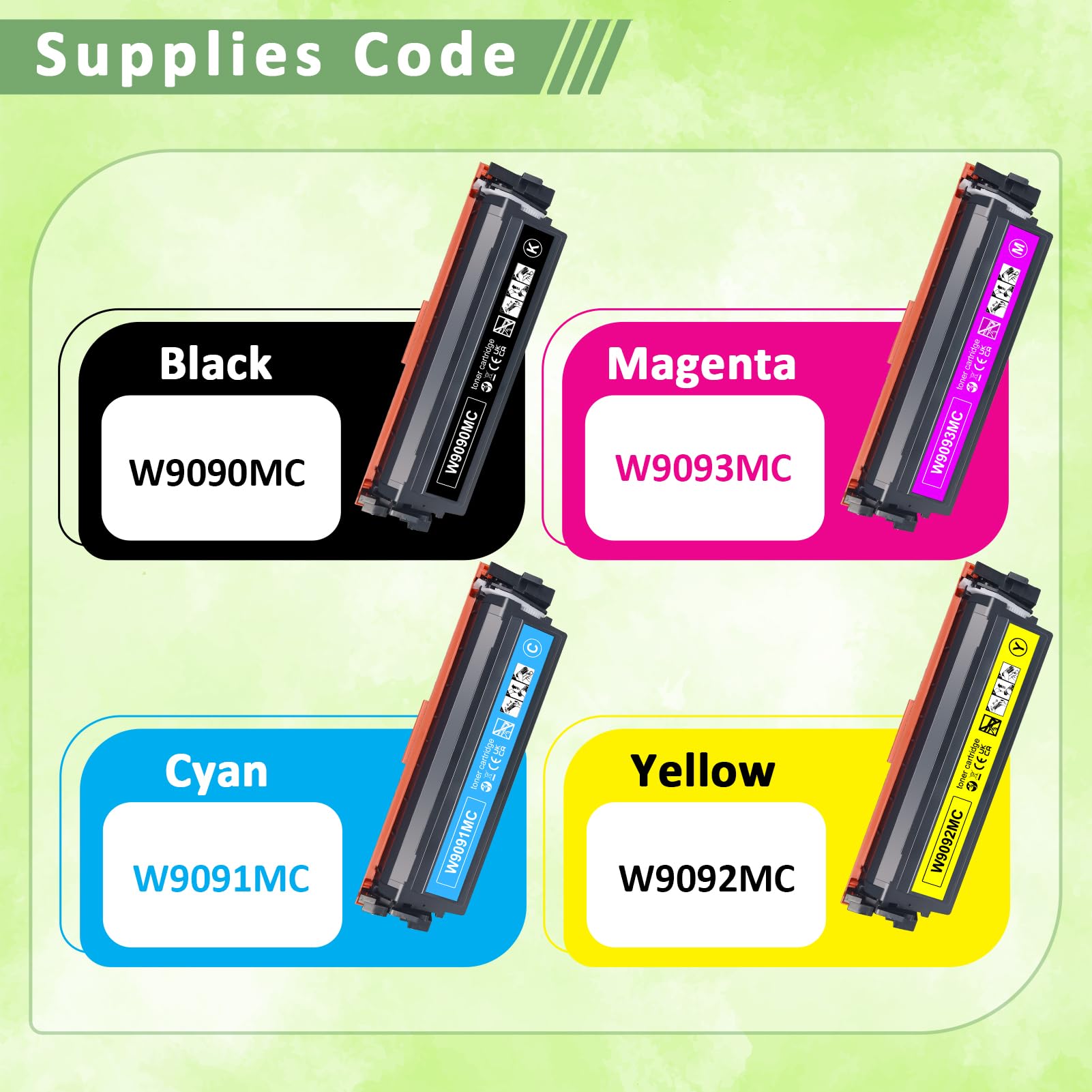 Paquete de 4 cartuchos de tóner HP W9090MC, cartucho de tinta de alta capacidad de repuesto W9090MC W9091MC W9093MC W9092MC para impresora HP Color Managed E47528f E45028dn MFP (negro, cian, magenta y